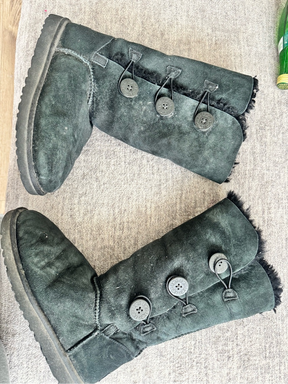 UGG Black Button-Detail Suede Mid-Calf Boots